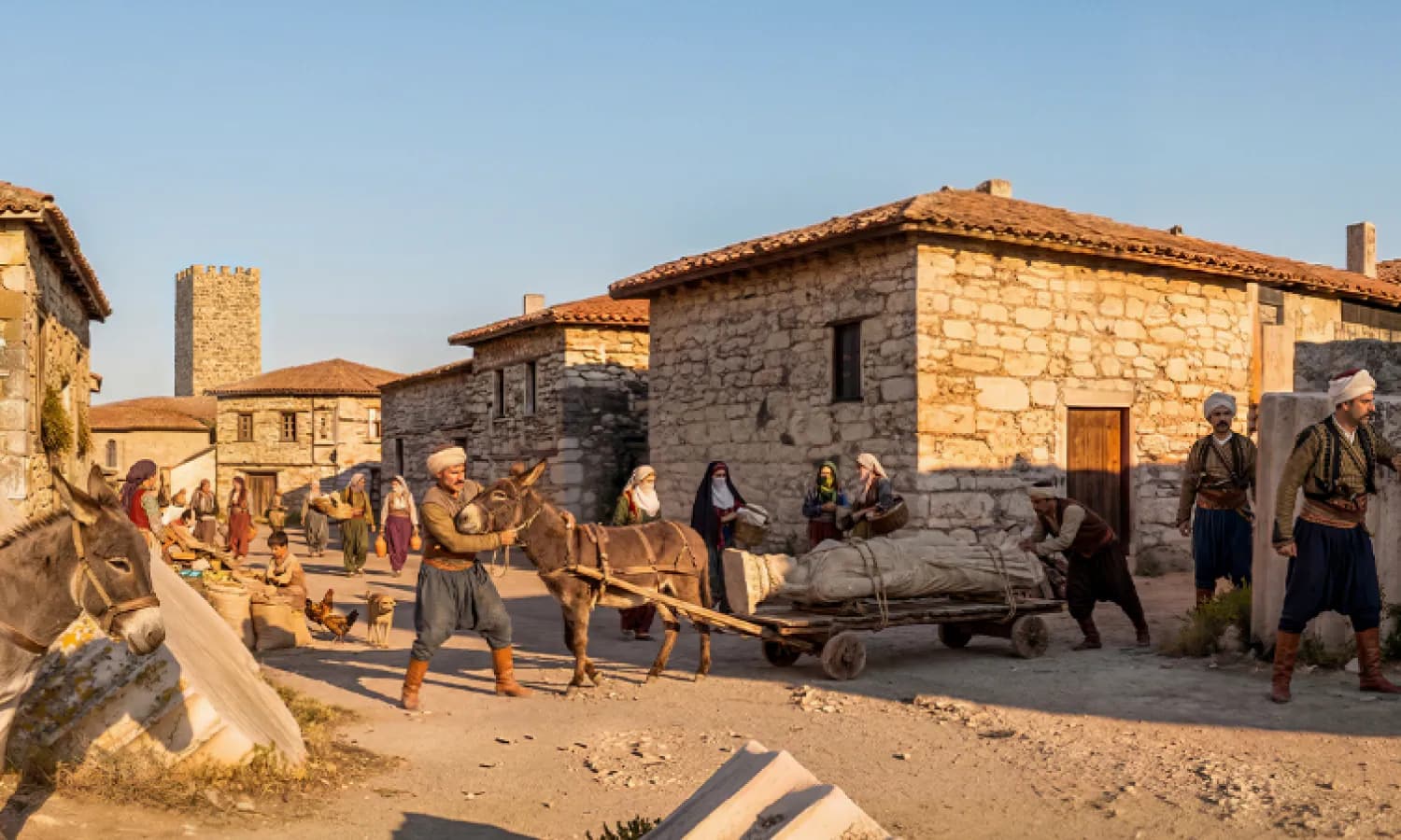 TimeLens reconstruction of the Acropolis in Ottoman times as a Caryatid of the Erechtheion is being wheeled away.