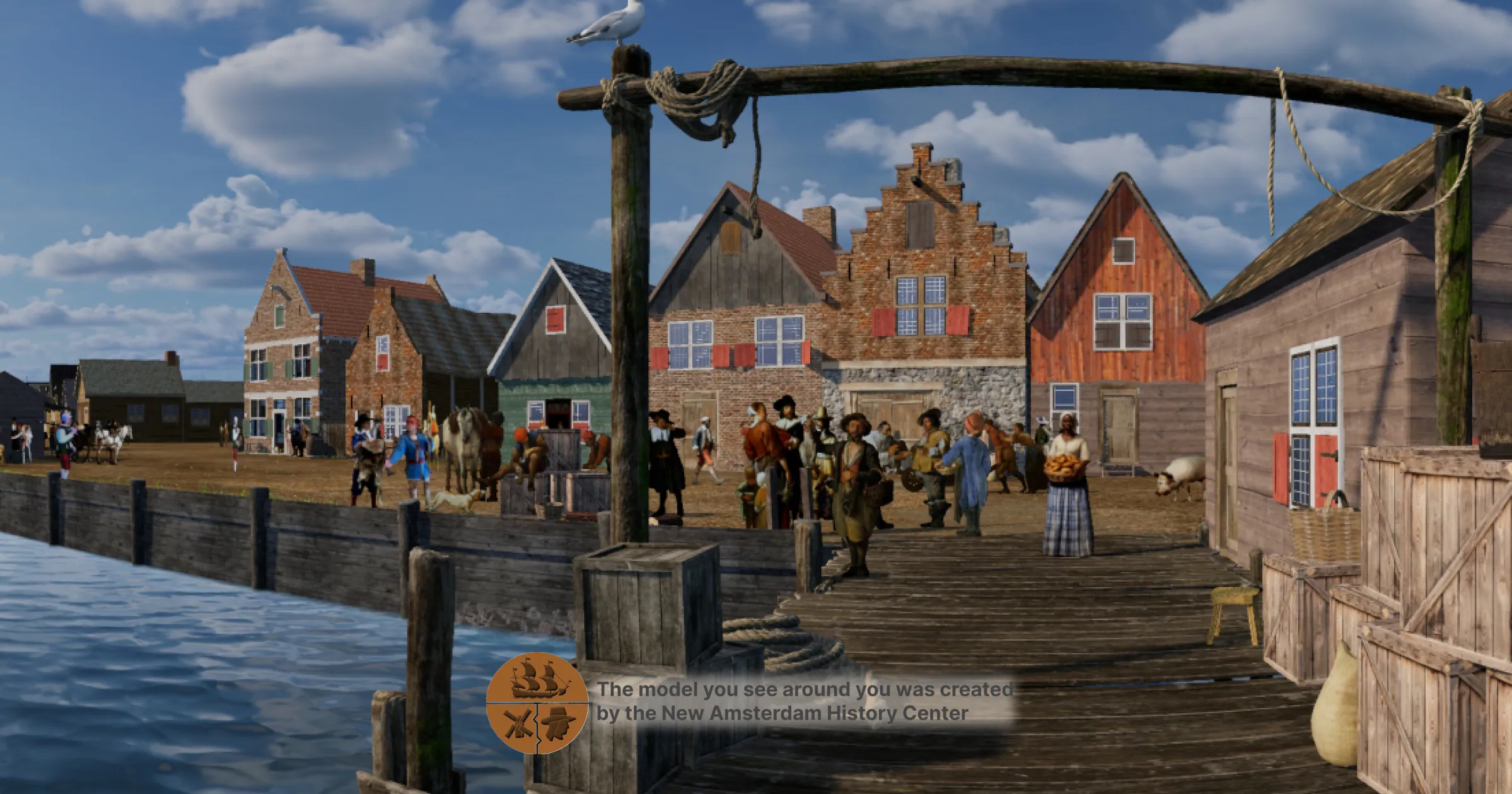 Reconstruction of the New Amsterdam Dock by the New Amsterdam History Center in the TimeLens app