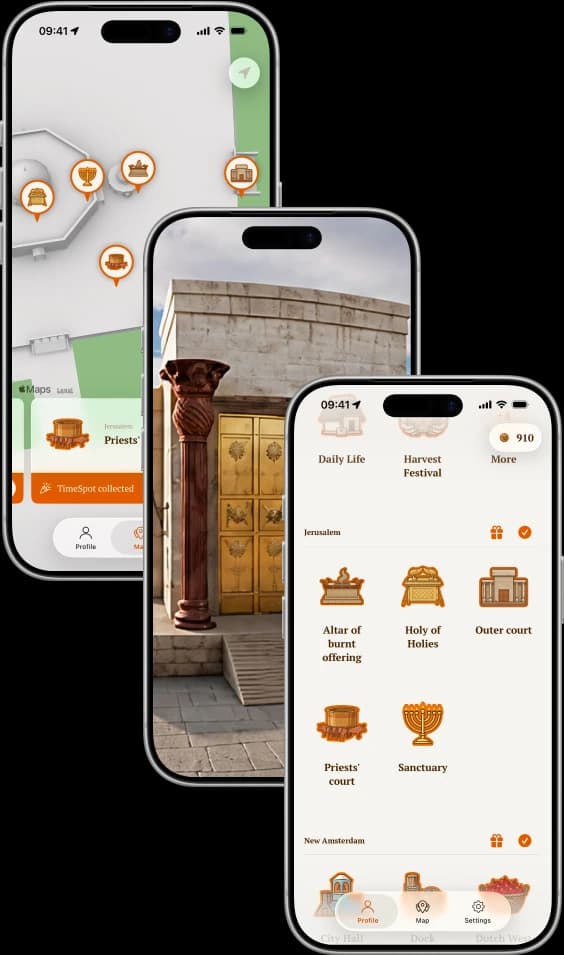 Screenshots from Solomon's Temple inside the TimeLens app.