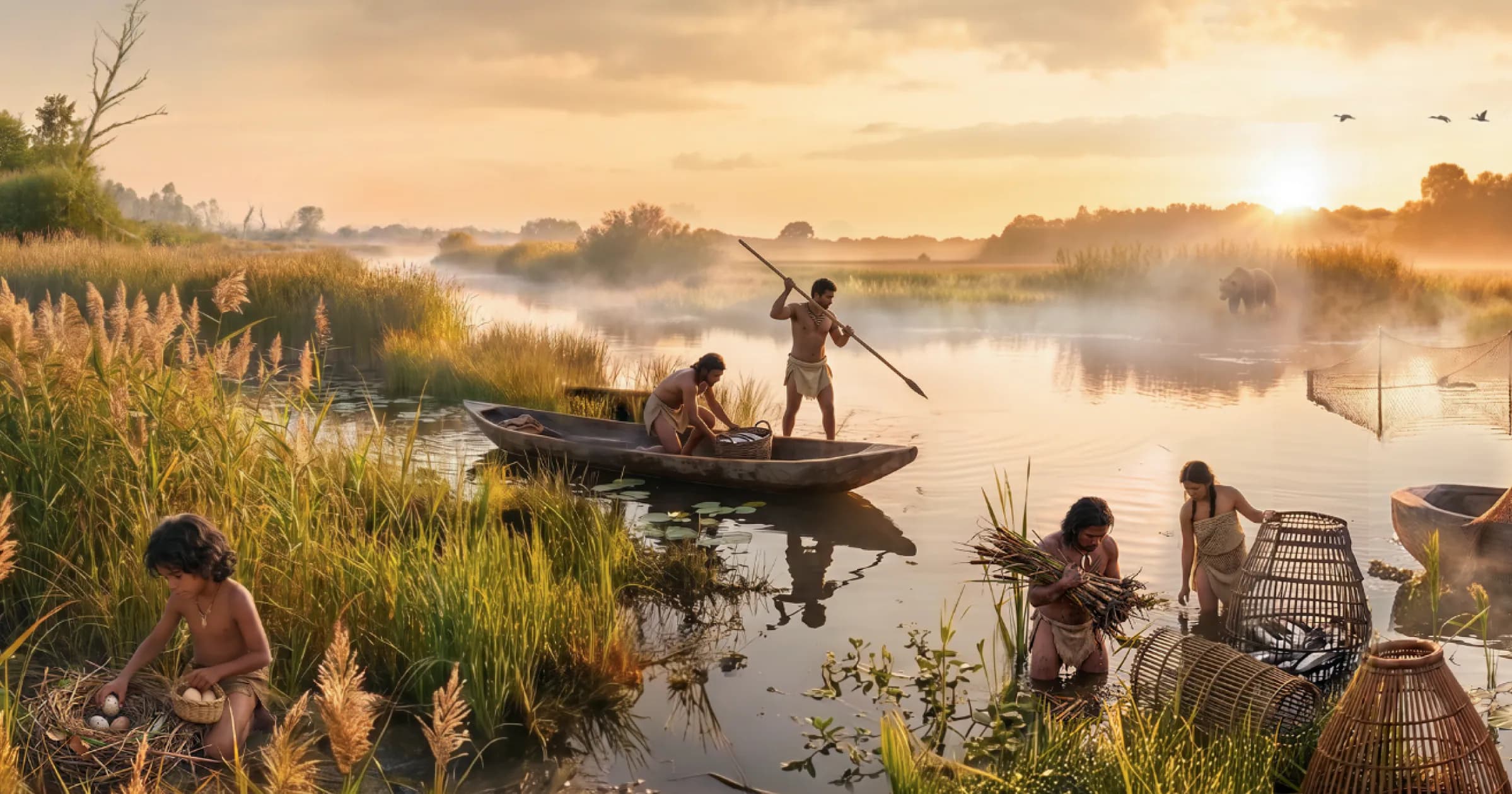 Reconstrucción de TimeLens de la vida junto al río cerca del Hunebedcentrum