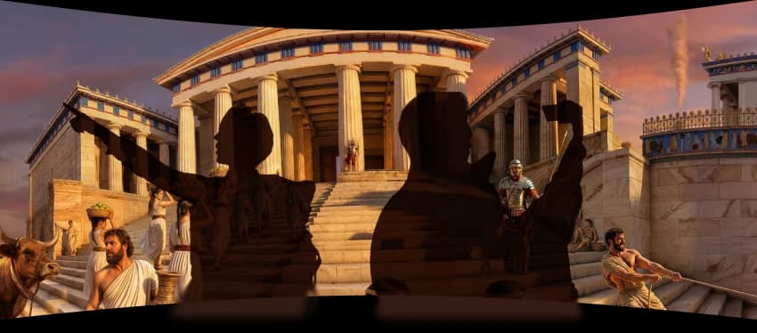 TimeLens impressie van de reconstructie van de Propyleeën