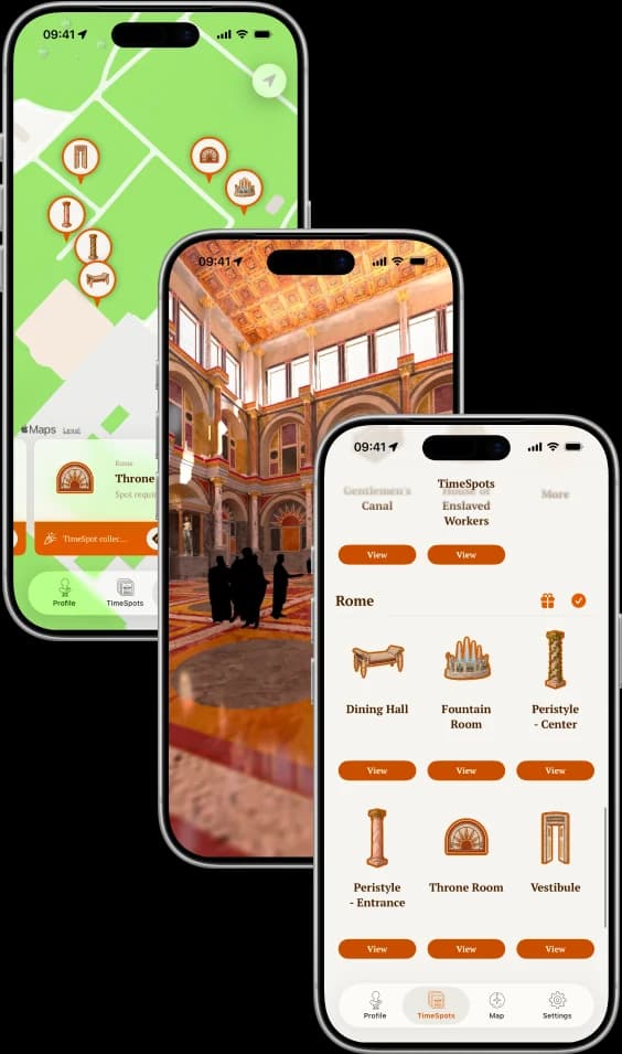 三部 iPhone 显示罗马的 TimeLens